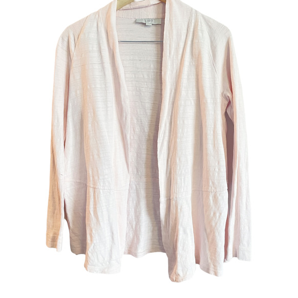 LOFT Soft Blush Pink Open Cardigan Split Sides Shirt Tail Hem Women's Size XS - Picture 1 of 6